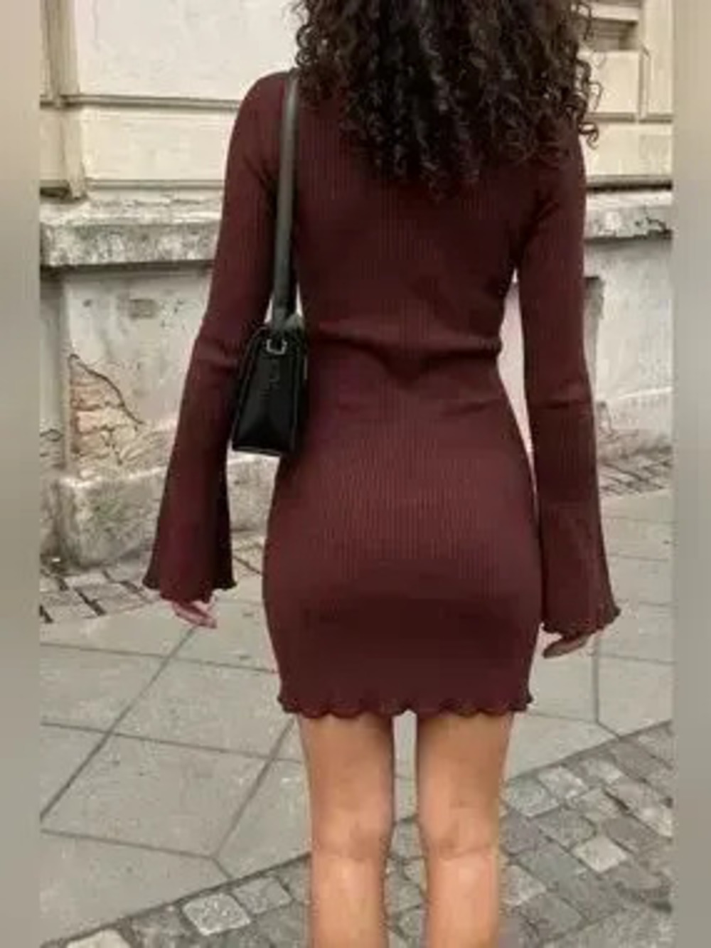 Mock Neck Ribbed Knit Bodycon Mini Dress - Picture 3 of 7